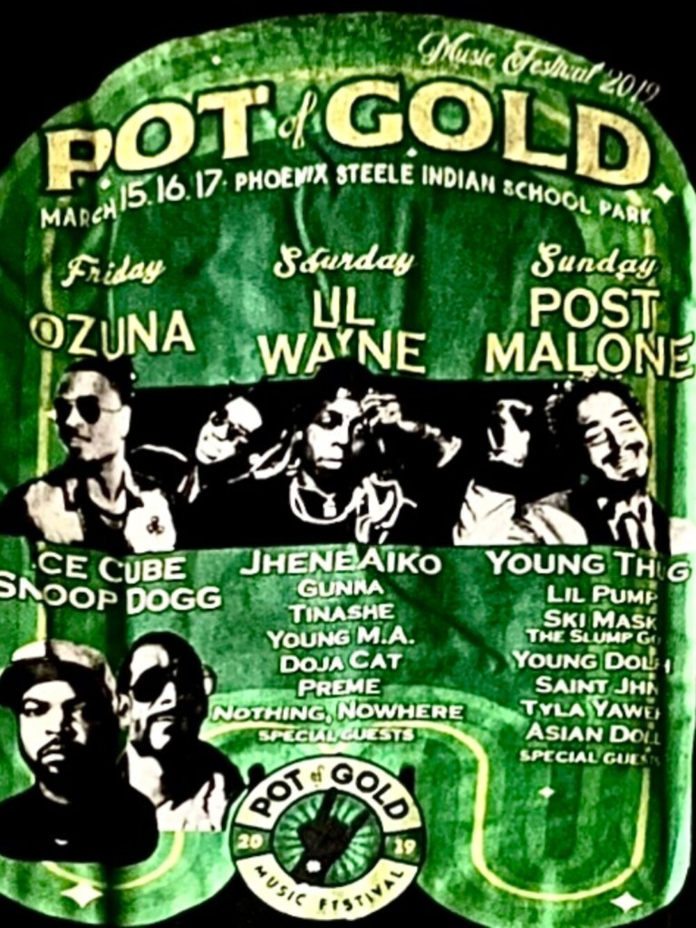Post Malone, Lil Wayne, Jhene Aiko,... POT of Gold 2019 Concert T, s/s. sz: M